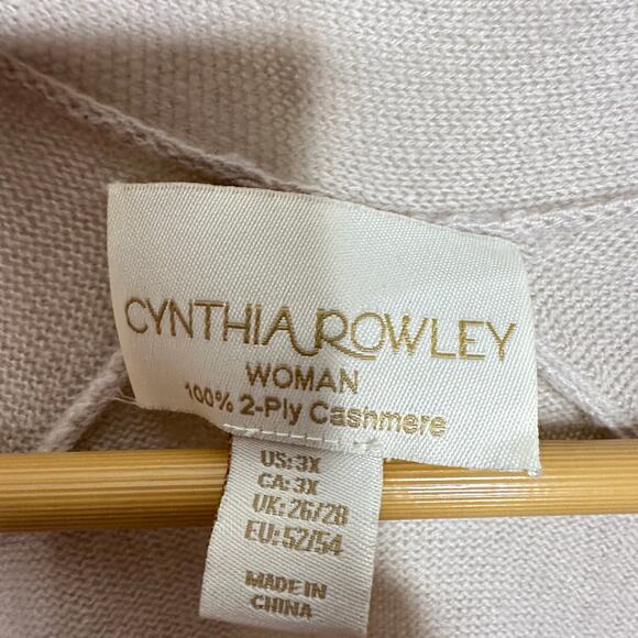 CYNTHIA ROWLEY 100% Cashmere Open Front Cardigan Cream Taupe Sz 3X $225 {LL37} - Picture 4 of 4